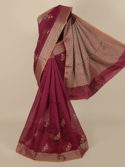 

Pothys Violet Striped Cotton Blend Manipuri Saree