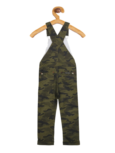 

Cherry Crumble Girls Olive Green Printed Dungarees