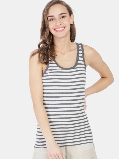 

GAP Women White & Grey Striped Round Neck T-shirt