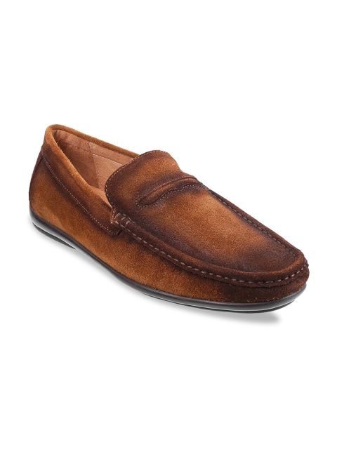 

DAVINCHI Men Tan Brown Solid Leather Loafers