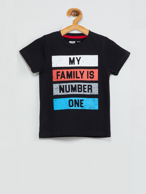 

max Boys Black Printed Round Neck T-shirt