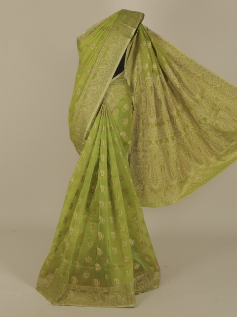 

Pothys Green & Gold-Toned Cotton Blend Woven Design Saree