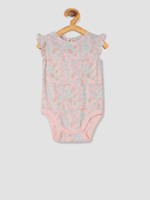 

GAP Infant Girls Baby Pink & Blue Floral Print Flutter Bodysuit
