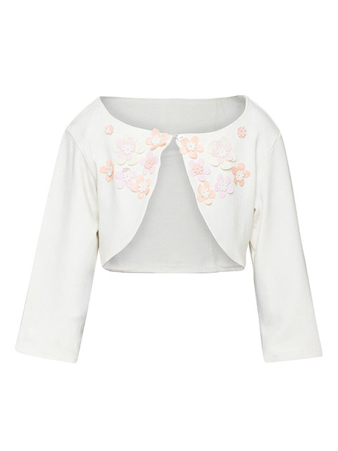 

A Little Fable Girls White Self Design Bolero Jacket