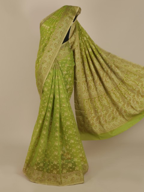

Pothys Green Woven Design Cotton Blend Manipuri Saree