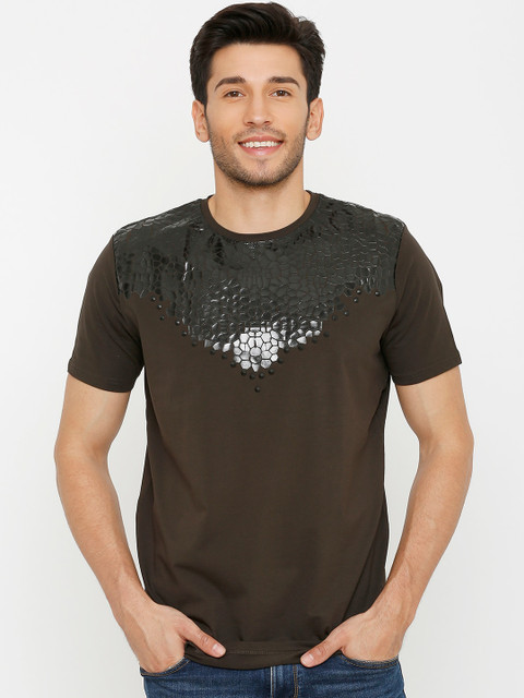 

Rex Straut Jeans Men Brown Solid Round Neck T-shirt