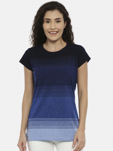 

GOLDSTROMS Women Black & Blue Colourblocked Round Neck T-shirt