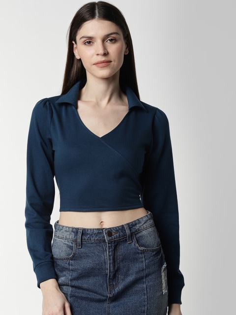 

FIVE STONES Women Teal Solid Sweatshirt