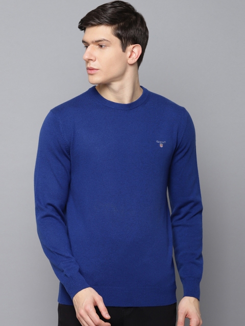 

GANT Men Blue Solid Pullover Sweater