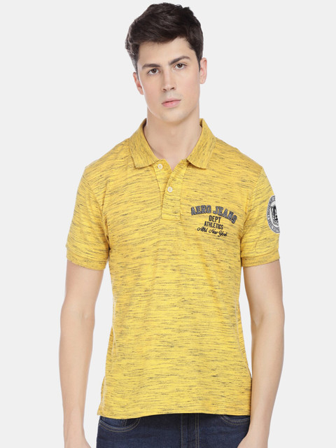 

Aeropostale Men Yellow Printed Polo Collar T-shirt