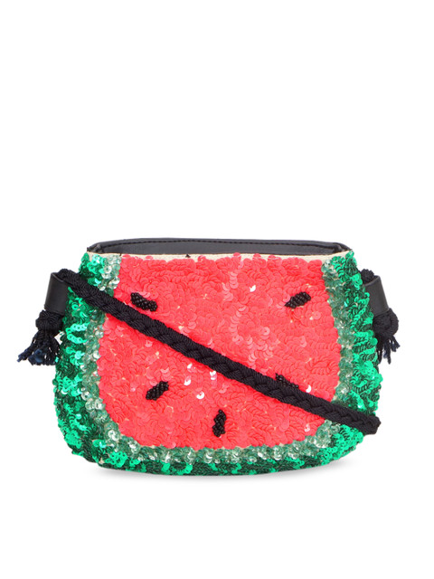 

Diwaah Girls Coral Red & Green Self Design Sling Bag