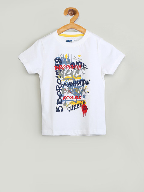 

max Boys White Printed Round Neck T-shirt