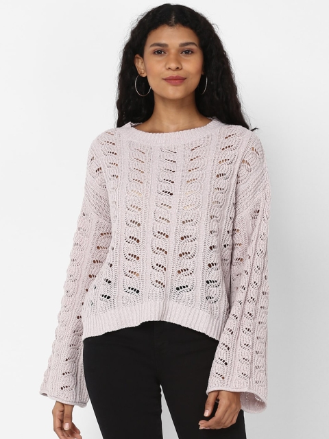 AMERICAN EAGLE OUTFITTERS Women Cream-Coloured Self Design Pullover Sweater