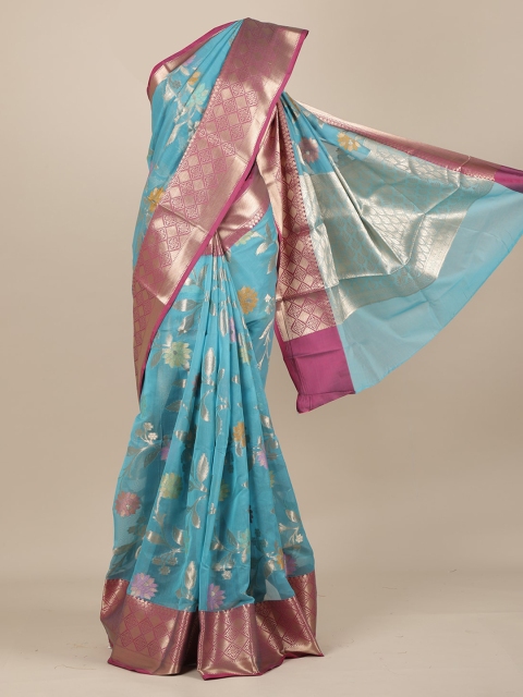 

Pothys Blue & Gold-Toned Tissue Woven Design Saree