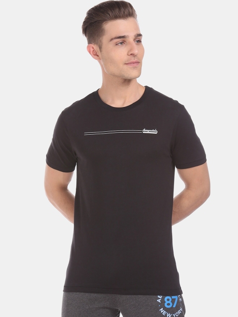 

Aeropostale Men Black Solid Round Neck T-shirt