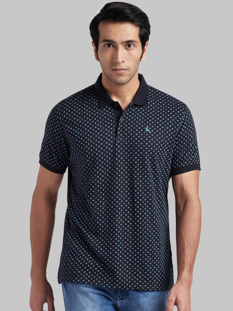 

Parx Men Blue Printed Polo Collar T-shirt