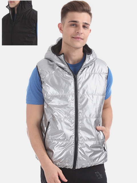 

Aeropostale Men Grey & Black Solid Padded Reversible Jacket