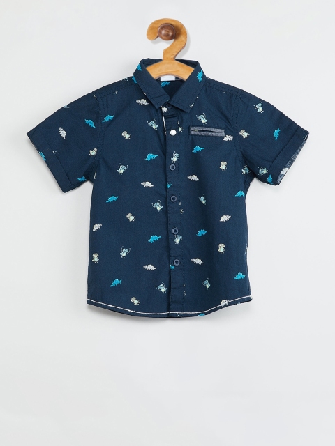 

max Boys Blue Printed Polo Collar T-shirt