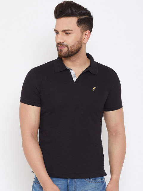 

HARBORNBAY Men Black Solid Polo Collar T-shirt