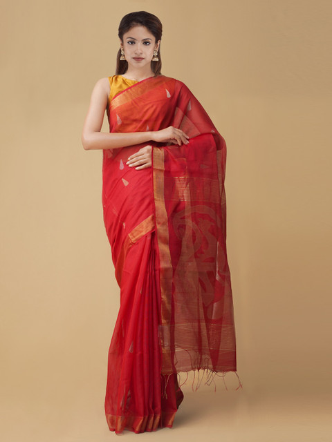 

Unnati Silks Red Woven Design Maheshwari Saree