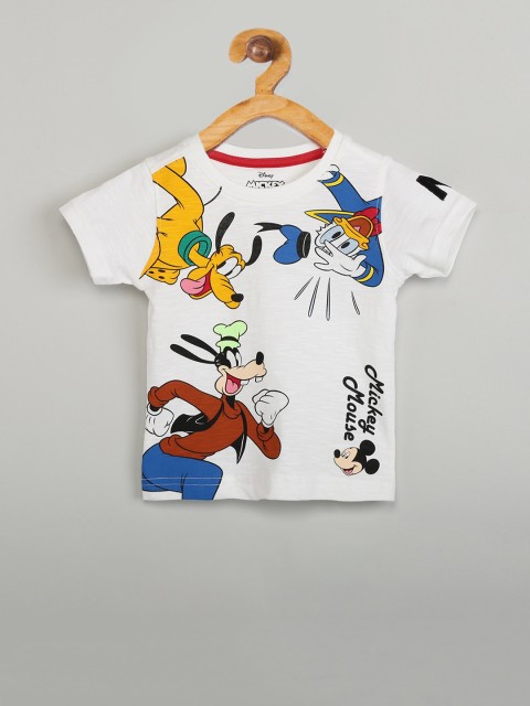 

max Boys White Printed Round Neck T-shirt
