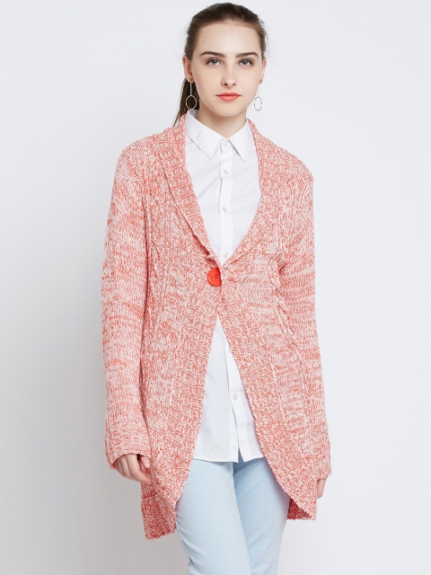 

Carlton London Women Pink Self Design Woollen Longline Open Front Shrug