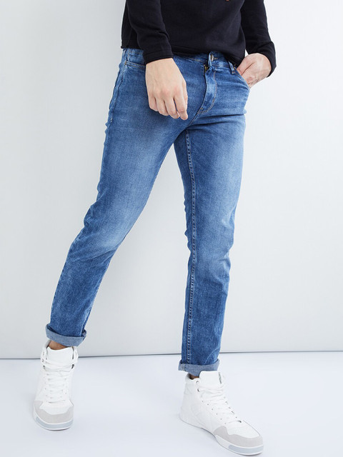 

max Men Blue Slim Fit Mid-Rise Low Distress Stretchable Jeans