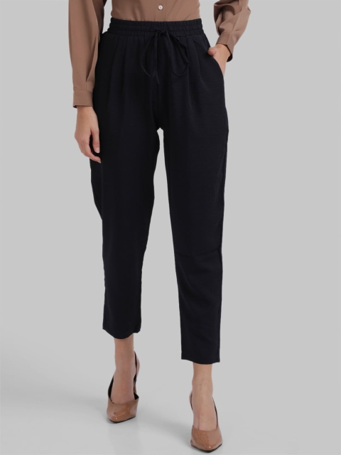 

Parx Women Navy Blue Regular Fit Solid Peg Trousers