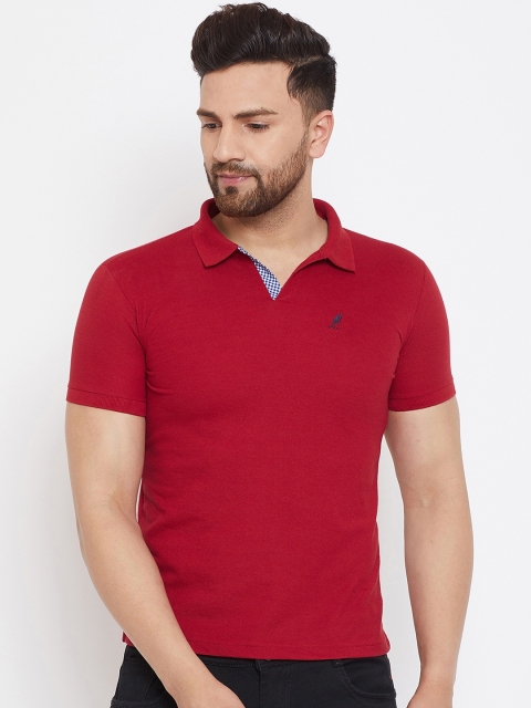 

HARBORNBAY Men Maroon Solid Polo Collar T-shirt