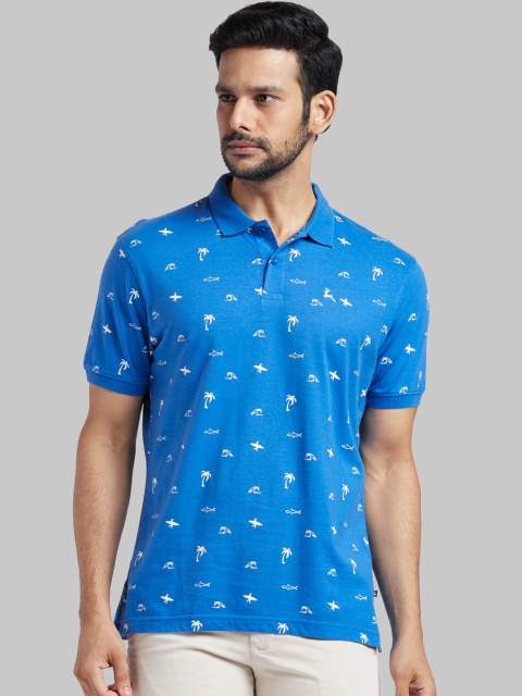

Parx Men Blue Printed Polo Collar T-shirt