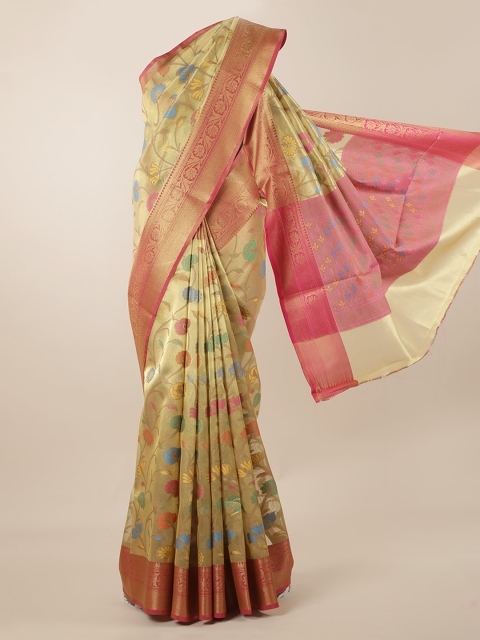 

Pothys Gold-Toned & Green Supernet Woven Design Saree