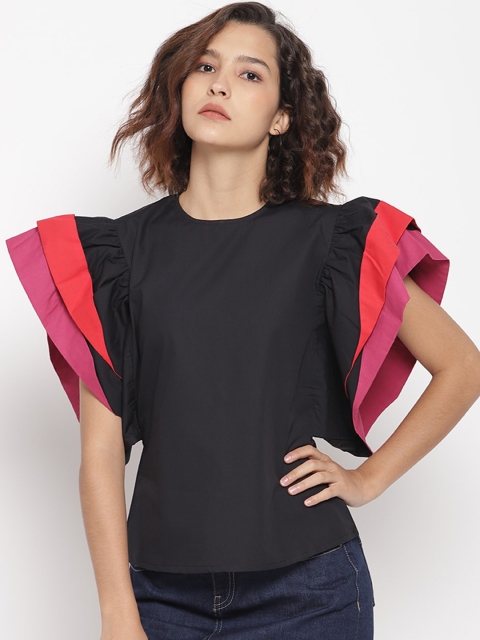 

LA LOFT Women Black Solid Top