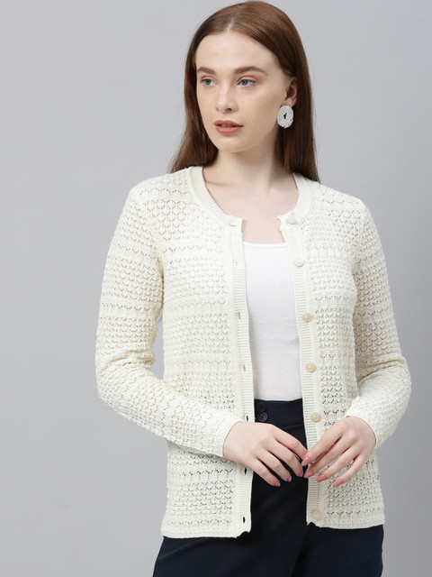 

Park Avenue Woman Women White Self Design Cardigan Sweater