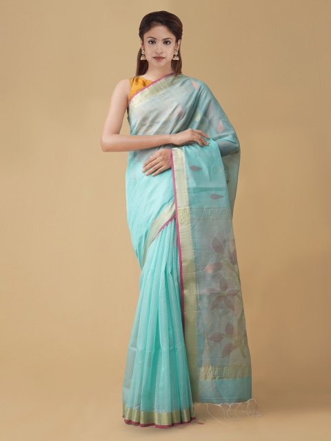 Unnati Silks Blue Solid Maheshwari Saree