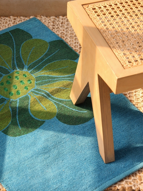 

House This Blue & Green Floral Printed This Suman Floor Mat