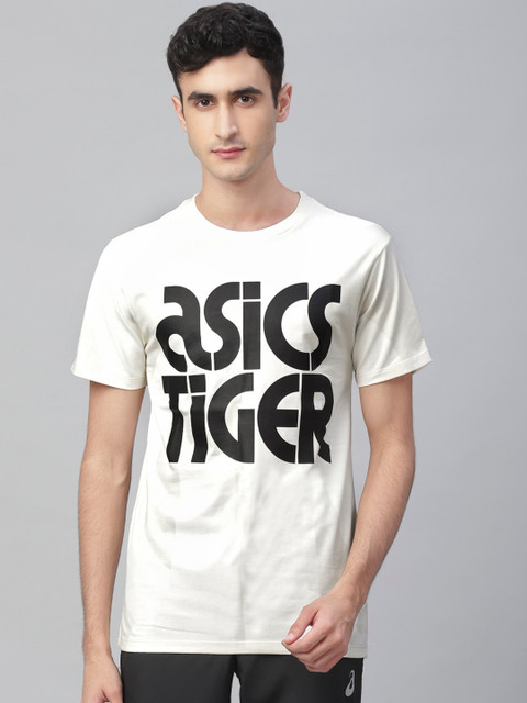 

ASICS Men Cream-Coloured Printed Round Neck T-shirt
