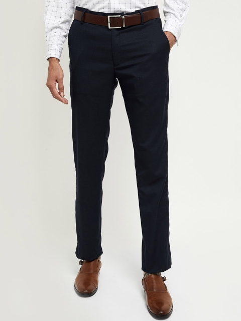 

max Men Blue Slim Fit Solid Formal Trousers