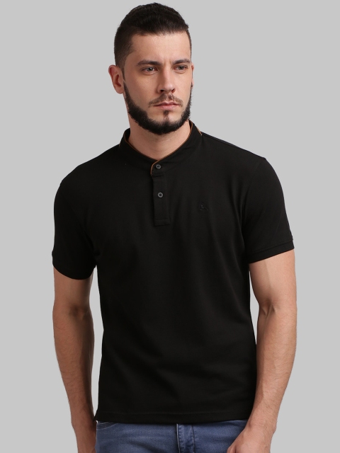

Parx Men Black Solid Mandarin Collar T-shirt