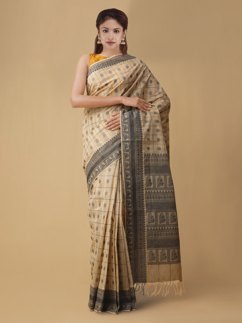 

Unnati Silks Brown & Beige Pure Cotton Woven Design Mysore Silk Saree