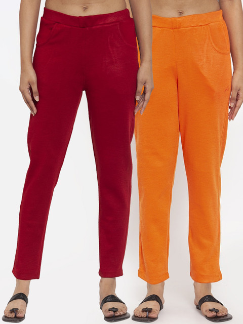 

TAG 7 Women Acrylic Pack of 2 Wool Blend Ankle-Length Leggings Pants, Orange