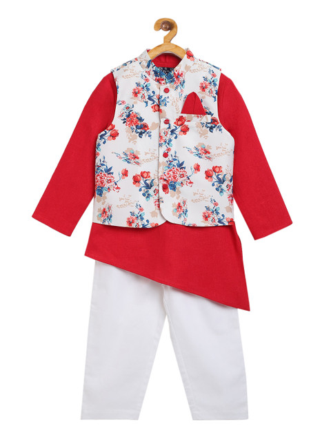 

Nauti Nati Boys Red & Off-White Solid Kurta with Pyjamas