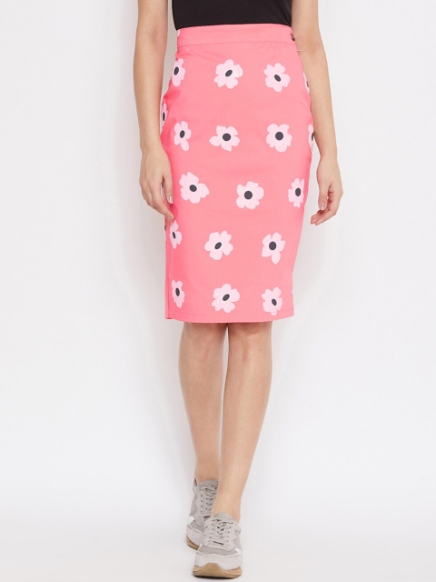 

Rider Republic Women Pink Printed Straight Knee-Length Skirt