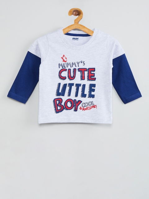 

max Boys Grey Melange Printed Round Neck T-shirt