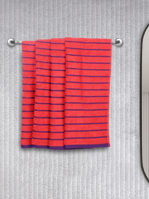 

BIANCA Unisex Set Of 4 Red Striped 450 GSM Quick Dry Hand Towel Set