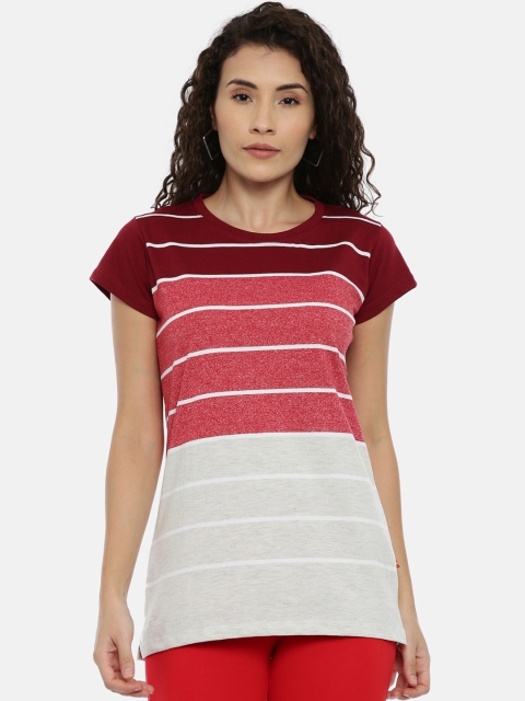 

GOLDSTROMS Women Maroon & Red Striped Round Neck T-shirt
