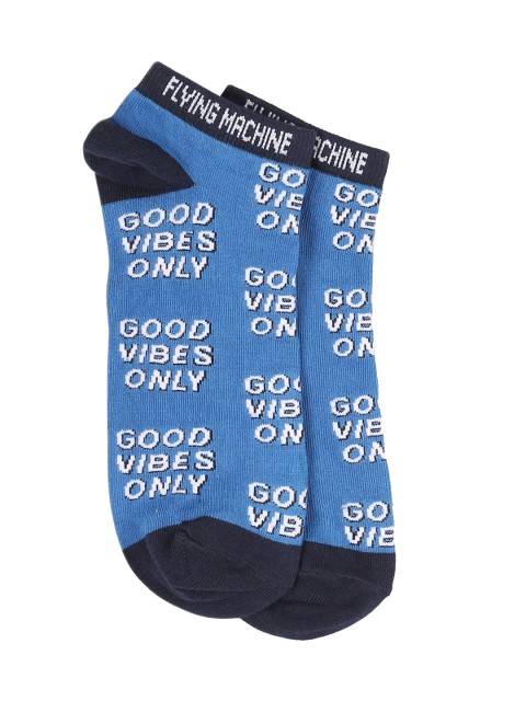 

Flying Machine Men Blue & Black Typographic Patterned Ankle Length Socks