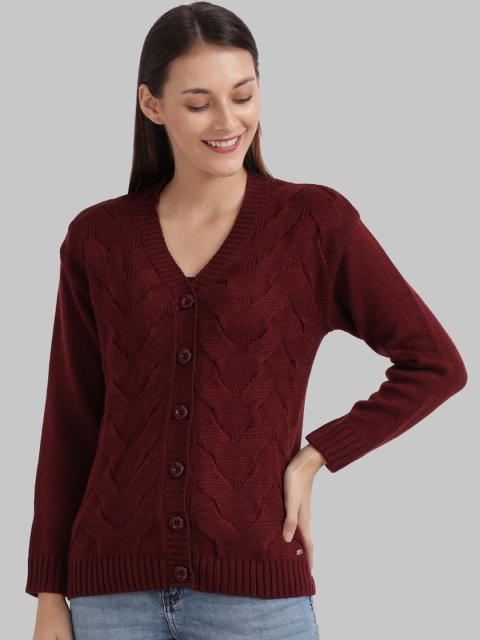 

Parx Women Maroon Self Design Cardigan Sweater