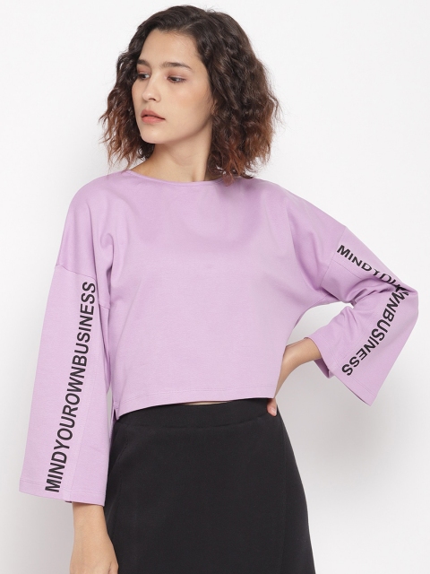 

LA LOFT Women Purple Printed Pure Cotton Top