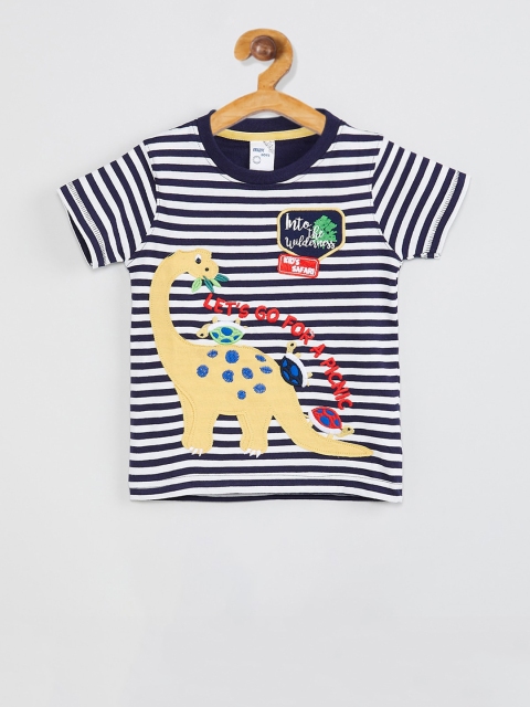 

max Boys White Striped V-Neck T-shirt