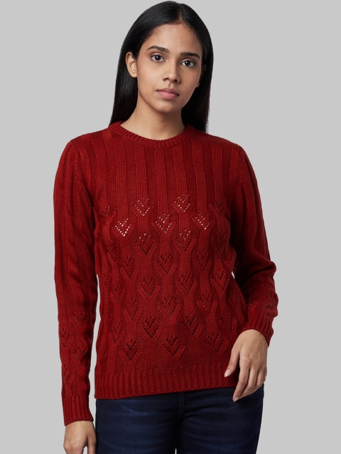 

Park Avenue Woman Women Red Self Design Pullover Sweater